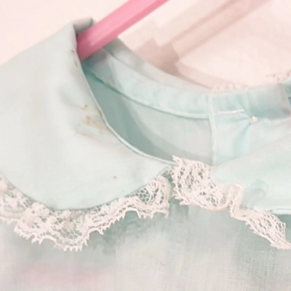 VINTAGE Alexis Dress Lace/Ribbon Soft Blue/Green Embroidered Trim Size 24 Months